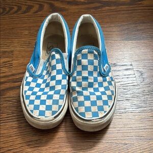 Vans Blue and Tan Slip-On Sneakers Canvas Upper